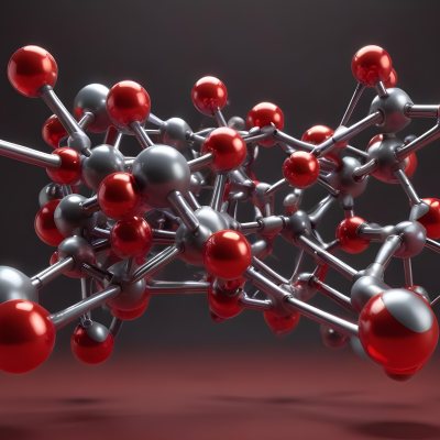 A Molecular Structure With Red And Gray Spheres Connected By Rods Floating In A Red And Dark Background 7 9b69