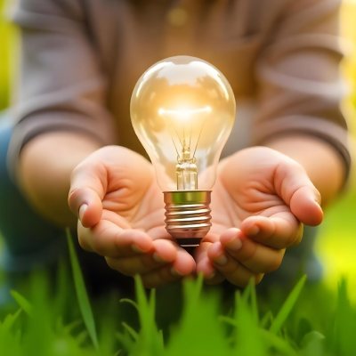 Child S Hands Holding A Light Bulb Lush Green Grass With Bokeh Effect Bright Sunlight Concept Of Environmental Conservation And Sustainable Energy 28 B90b