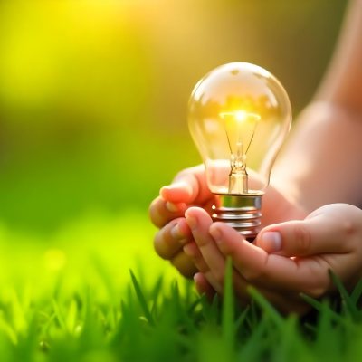 Child S Hands Holding A Light Bulb Lush Green Grass With Bokeh Effect Bright Sunlight Concept Of Environmental Conservation And Sustainable Energy 29 607e