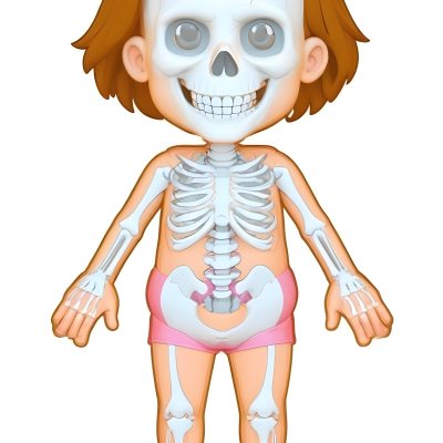 Digital Painting A Cartoon Character With A Skeleton Design Featuring A Smiling Skull For A Head And A Childlike Body The Character Has Brown Hair And Is Depicted With A Light Skin Tone The Skeleton Is Prominently Dis 12 Ff45