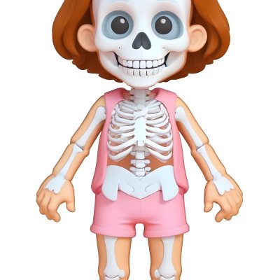 Digital Painting A Cartoon Character With A Skeleton Design Featuring A Smiling Skull For A Head And A Childlike Body The Character Has Brown Hair And Is Depicted With A Light Skin Tone The Skeleton Is Prominently Dis 20 B36e