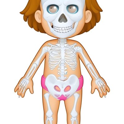 Digital Painting A Cartoon Character With A Skeleton Design Featuring A Smiling Skull For A Head And A Childlike Body The Character Has Brown Hair And Is Depicted With A Light Skin Tone The Skeleton Is Prominently Dis 21 0f69