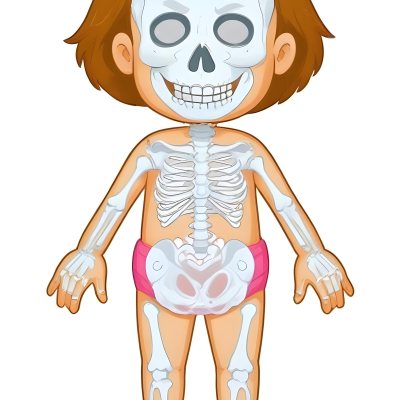 Digital Painting A Cartoon Character With A Skeleton Design Featuring A Smiling Skull For A Head And A Childlike Body The Character Has Brown Hair And Is Depicted With A Light Skin Tone The Skeleton Is Prominently Dis 22 87c4