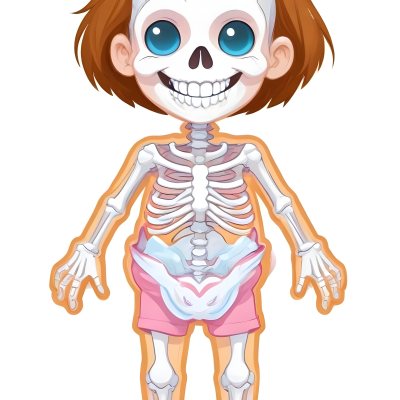 Digital Painting A Cartoon Character With A Skeleton Design Featuring A Smiling Skull For A Head And A Childlike Body The Character Has Brown Hair And Is Depicted With A Light Skin Tone The Skeleton Is Prominently Dis 26 Ae6b