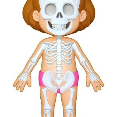 Digital Painting A Cartoon Character With A Skeleton Design Featuring A Smiling Skull For A Head And A Childlike Body The Character Has Brown Hair And Is Depicted With A Light Skin Tone The Skeleton Is Prominently Dis 3 F43c