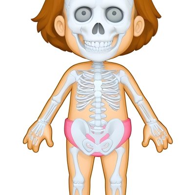 Digital Painting A Cartoon Character With A Skeleton Design Featuring A Smiling Skull For A Head And A Childlike Body The Character Has Brown Hair And Is Depicted With A Light Skin Tone The Skeleton Is Prominently Dis 34 4eaf