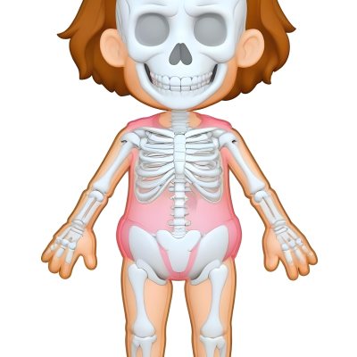 Digital Painting A Cartoon Character With A Skeleton Design Featuring A Smiling Skull For A Head And A Childlike Body The Character Has Brown Hair And Is Depicted With A Light Skin Tone The Skeleton Is Prominently Dis 4 6c2c