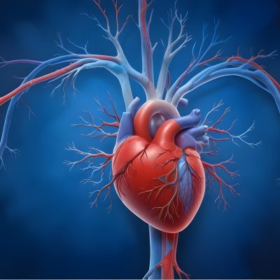 Digital Painting A Detailed Anatomical Representation Of A Human Heart Prominently Displayed In The Center With Surrounding Blood Vessels The Heart Is Depicted In Red While The Arteries And Veins Are Shown In Blue And 1 885c