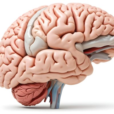 Human Brain With Gyri And Sulci Cerebellum Brainstem Anatomical Model Medical Illustration White Background Detailed Texture Educational Resource Scientific Visualization 13 0924