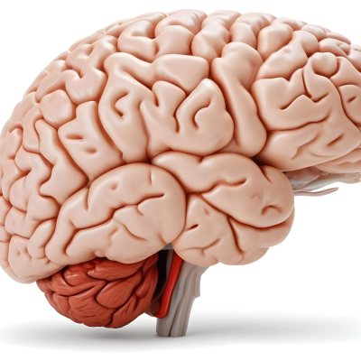 Human Brain With Gyri And Sulci Cerebellum Brainstem Anatomical Model Medical Illustration White Background Detailed Texture Educational Resource Scientific Visualization 14 C70c