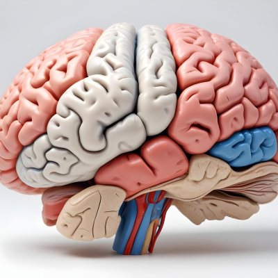 Human Brain With Gyri And Sulci Cerebellum Brainstem Anatomical Model Medical Illustration White Background Detailed Texture Educational Resource Scientific Visualization 7 Fc7c