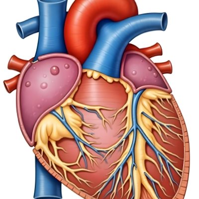 Human Heart With Veins And Arteries Detailed Anatomical Illustration Red And Blue Vessels Yellow Fat Tissue White Background Medical Diagram 12 A757