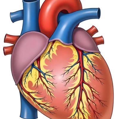 Human Heart With Veins And Arteries Detailed Anatomical Illustration Red And Blue Vessels Yellow Fat Tissue White Background Medical Diagram 16 C17b