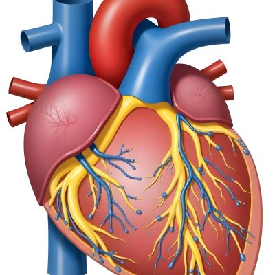 Human Heart With Veins And Arteries Detailed Anatomical Illustration Red And Blue Vessels Yellow Fat Tissue White Background Medical Diagram 18 5dce