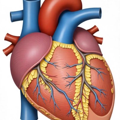 Human Heart With Veins And Arteries Detailed Anatomical Illustration Red And Blue Vessels Yellow Fat Tissue White Background Medical Diagram 23 25fe