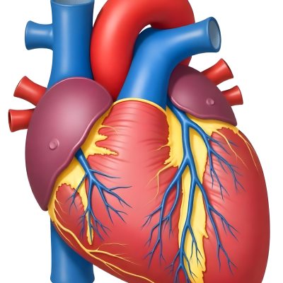 Human Heart With Veins And Arteries Detailed Anatomical Illustration Red And Blue Vessels Yellow Fat Tissue White Background Medical Diagram 33 F3b5