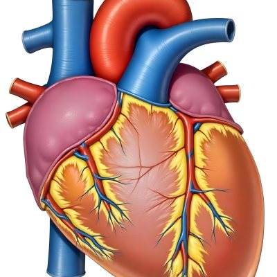 Human Heart With Veins And Arteries Detailed Anatomical Illustration Red And Blue Vessels Yellow Fat Tissue White Background Medical Diagram 36 37b6