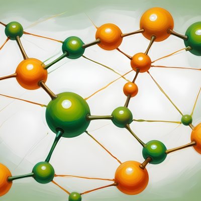 Oil Painting Abstract Molecular Structure With Green And Orange Spheres Connected By Yellow Lines Creating A Network Pattern Against A Bright Background Creative Extremely Detailed Brush Stroke 19 3b66