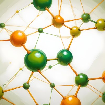 Oil Painting Abstract Molecular Structure With Green And Orange Spheres Connected By Yellow Lines Creating A Network Pattern Against A Bright Background Creative Extremely Detailed Brush Stroke 33 4e14