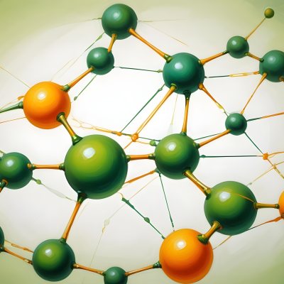 Oil Painting Abstract Molecular Structure With Green And Orange Spheres Connected By Yellow Lines Creating A Network Pattern Against A Bright Background Creative Extremely Detailed Brush Stroke 4 D309