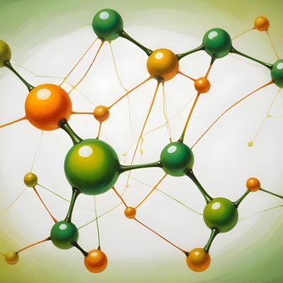Oil Painting Abstract Molecular Structure With Green And Orange Spheres Connected By Yellow Lines Creating A Network Pattern Against A Bright Background Creative Extremely Detailed Brush Stroke 40 B36a