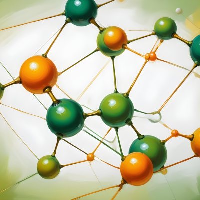 Oil Painting Abstract Molecular Structure With Green And Orange Spheres Connected By Yellow Lines Creating A Network Pattern Against A Bright Background Creative Extremely Detailed Brush Stroke 9 6704