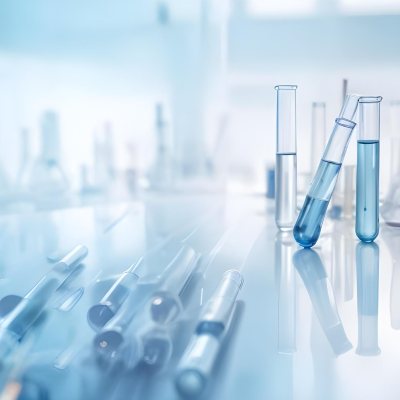 Several Transparent Glass Vials And Test Tubes Filled With Clear Liquid Arranged On A Reflective Surface With A Blurred Laboratory Background 13 71c3