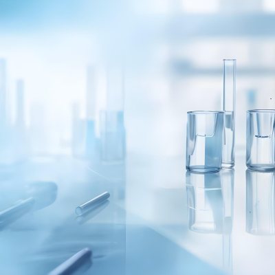 Several Transparent Glass Vials And Test Tubes Filled With Clear Liquid Arranged On A Reflective Surface With A Blurred Laboratory Background 2 93cc