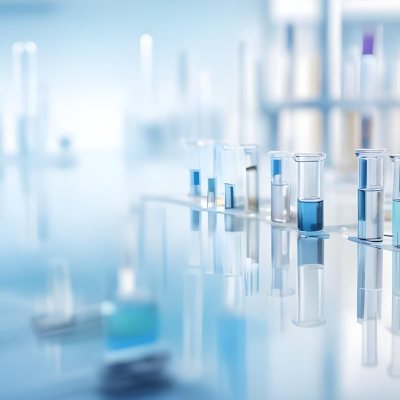 Several Transparent Glass Vials And Test Tubes Filled With Clear Liquid Arranged On A Reflective Surface With A Blurred Laboratory Background 4 9d61