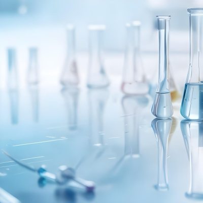 Several Transparent Glass Vials And Test Tubes Filled With Clear Liquid Arranged On A Reflective Surface With A Blurred Laboratory Background 5 A6a4