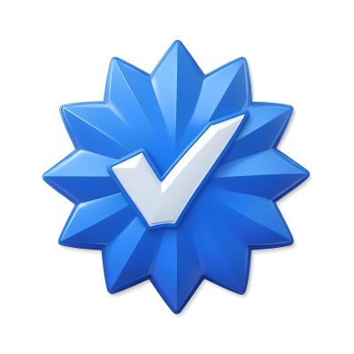 3d Model A Blue Badge With A Starburst Shape And A White Checkmark In The Center The Badge Has A Glossy Finish And A Slight Shadow Giving It A Three Dimensional Appearance Surrounded By A Red Border And Featuring A Ma 5 13ff