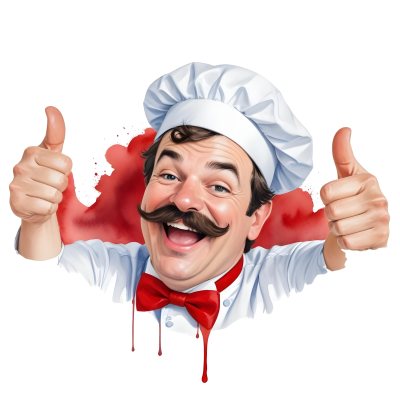 A 40 Year Old White Man With A Chef Hat And Mustache Doing A Thumbs Up With A Red Bowtie In A White Background 12 216b