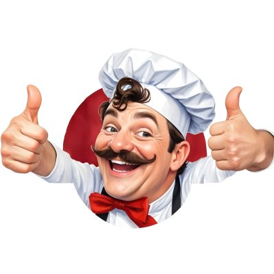 A 40 Year Old White Man With A Chef Hat And Mustache Doing A Thumbs Up With A Red Bowtie In A White Background 13 0945