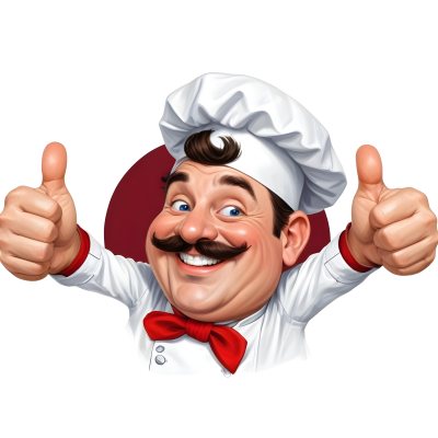 A 40 Year Old White Man With A Chef Hat And Mustache Doing A Thumbs Up With A Red Bowtie In A White Background 27 F165