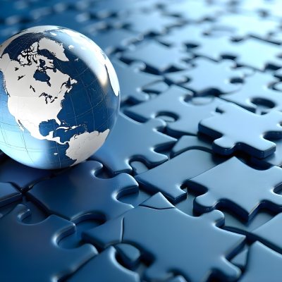 A Glass Globe On Top Of A Blue Puzzle With A Missing Piece Concept Of Global Business And Problem Solving 8 0506