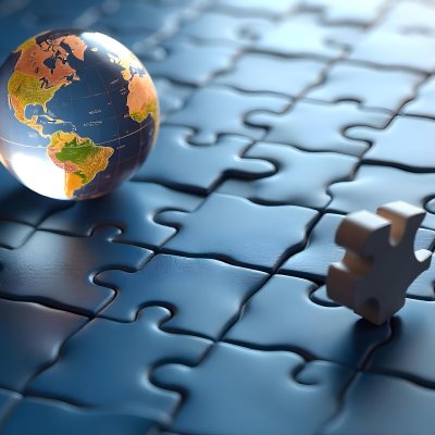 A Glass Globe On Top Of A Blue Puzzle With A Missing Piece Concept Of Global Business And Problem Solving 9 E930