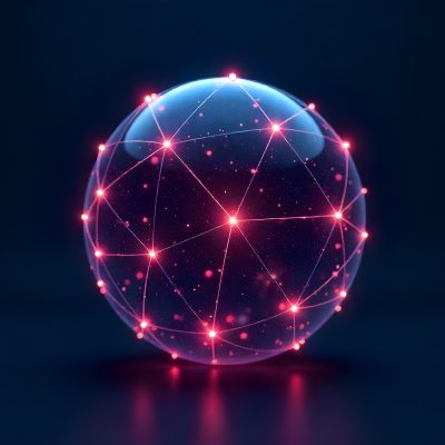 A Glowing Sphere With A Network Of Interconnected Lines And Dots Creating A Futuristic And Technological Aesthetic On A Dark Blue Background 1 Ec2c