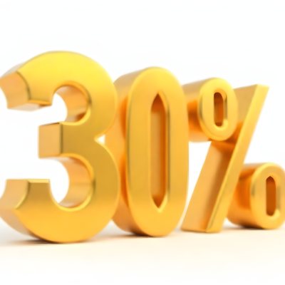Golden Thirty Percent Symbol On A White Background Shiny Discount Sale Promotion Offer Marketing Advertising Business Finance Shopping Retail 16 A057