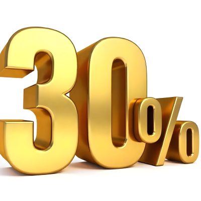 Golden Thirty Percent Symbol On A White Background Shiny Discount Sale Promotion Offer Marketing Advertising Business Finance Shopping Retail 6 C439