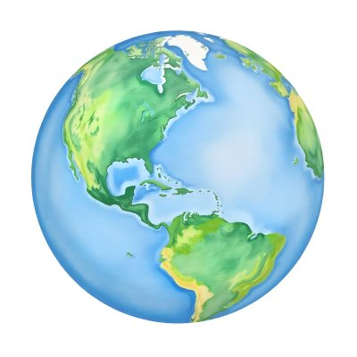 Watercolor Painting Of Planet Earth With Blue Continents And Green Oceans The Americas Are In The Center Isolated On White Background 19 76ec