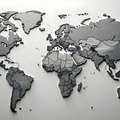 World Map With Countries In Different Shades Of Gray The Background Is Gray The Map Is Centered And The Countries Are Well Defined 1 6bdd