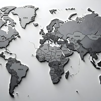 World Map With Countries In Different Shades Of Gray The Background Is Gray The Map Is Centered And The Countries Are Well Defined 10 94ae