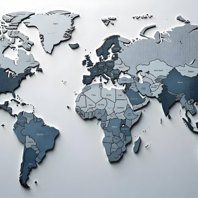 World Map With Countries In Different Shades Of Gray The Background Is Gray The Map Is Centered And The Countries Are Well Defined 11 3cca