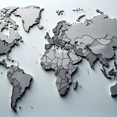 World Map With Countries In Different Shades Of Gray The Background Is Gray The Map Is Centered And The Countries Are Well Defined 12 9138