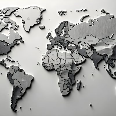 World Map With Countries In Different Shades Of Gray The Background Is Gray The Map Is Centered And The Countries Are Well Defined 13 13ac