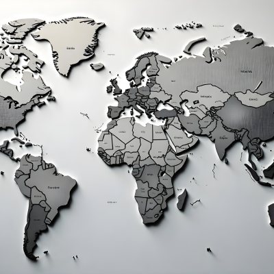 World Map With Countries In Different Shades Of Gray The Background Is Gray The Map Is Centered And The Countries Are Well Defined 14 210e