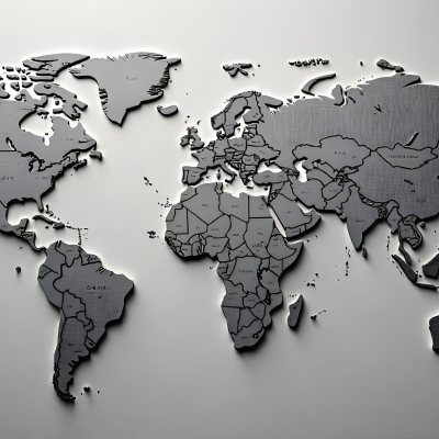 World Map With Countries In Different Shades Of Gray The Background Is Gray The Map Is Centered And The Countries Are Well Defined 3 E0a5