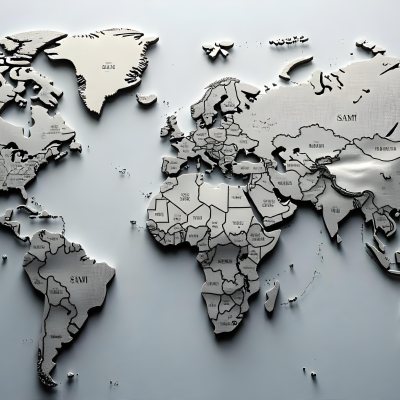 World Map With Countries In Different Shades Of Gray The Background Is Gray The Map Is Centered And The Countries Are Well Defined 6 698d