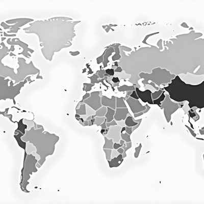 World Map With Countries In Different Shades Of Gray The Background Is Gray The Map Is Centered And The Countries Are Well Defined 7 9a5b