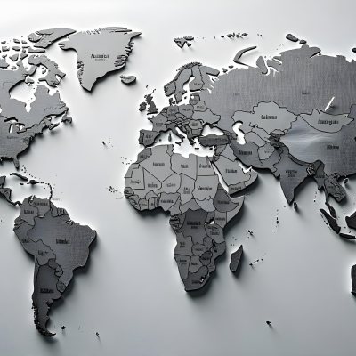 World Map With Countries In Different Shades Of Gray The Background Is Gray The Map Is Centered And The Countries Are Well Defined 9 F416
